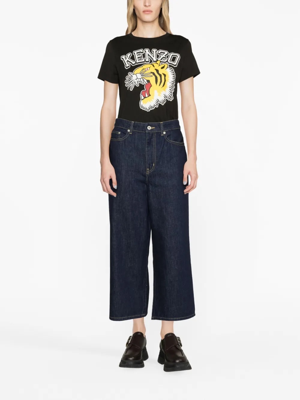 KENZO SUMIRE Womens Wide Leg Cropped Jeans in Ink Blue Size 28 NWT